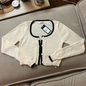 Mahina Cream and Black Cardigan Sweater with Ribbed Cuffs